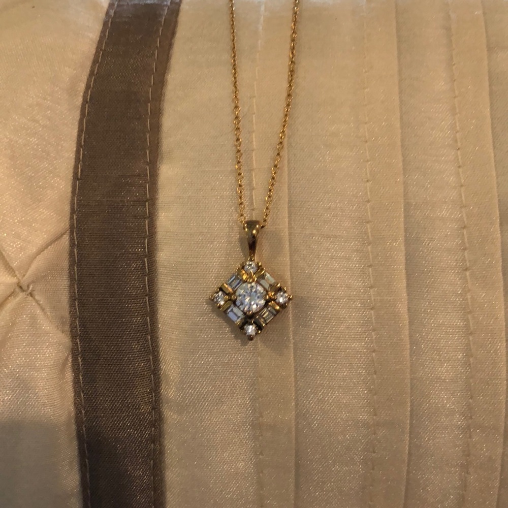 Cubic Zirconia with silver plated necklace.